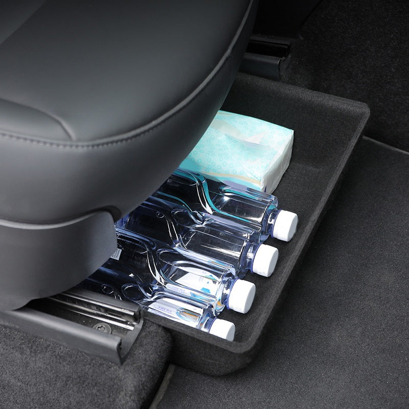 Under Seat Organizer Tray Flocking Storage Box for Tesla Model Y