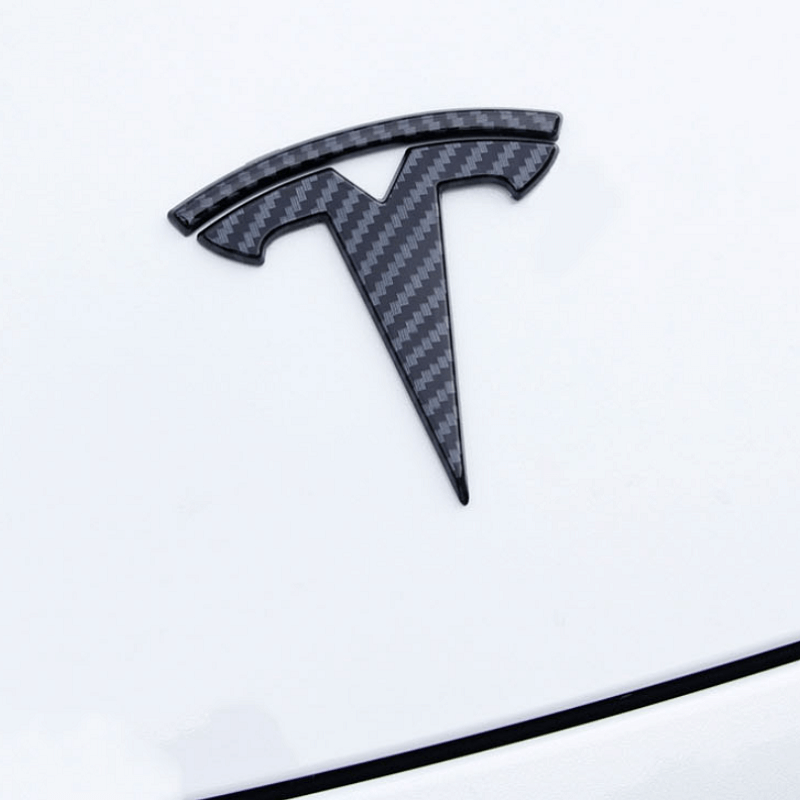 3pcs Carbon Fiber Abs Stickers For Tesla Model 3 Y Steering Wheel/ Front  Trunk / Rear Trunk Logo Cover Sticker Car Accessories