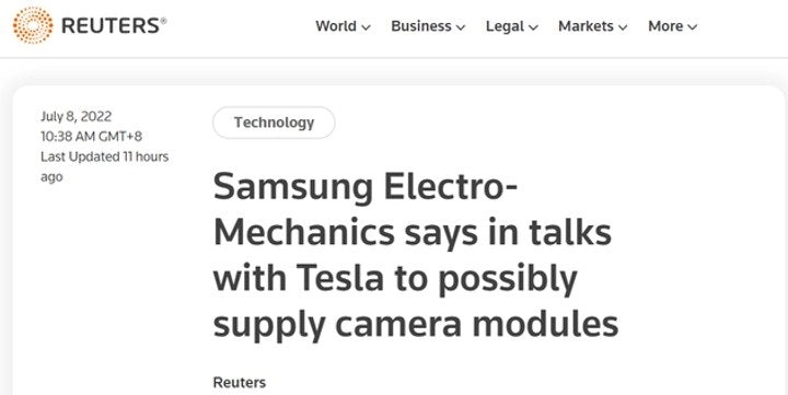 Samsung Confirms It Is In Talks With Tesla To Become Its Camera Module ...