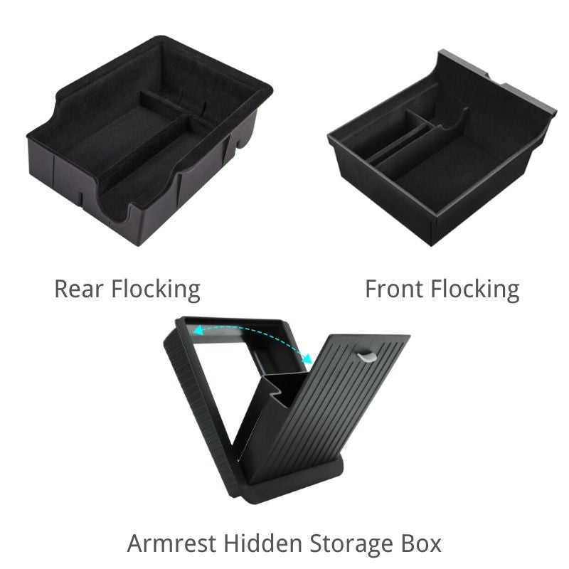 Console/Armrest Flocked Storage Box for Model 3 Highland
