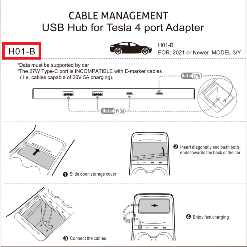 USB Hub 4-in-1 Center Console Adapter For Tesla Model 3 & Y – TOPCARS
