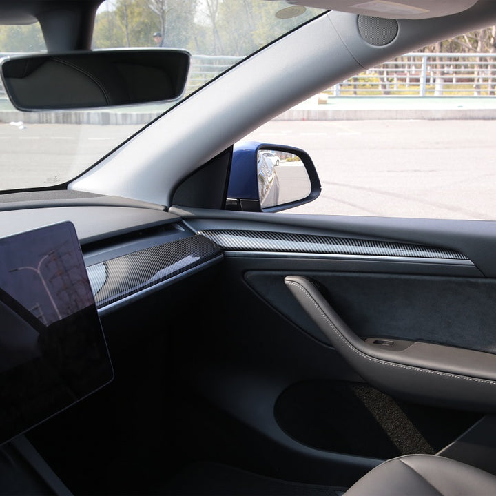 thumbnail image 2 of 4-Piece Matte Carbon Fiber Dashboard & Door Trim Cover For Tesla Model Y / 3 2 of 5