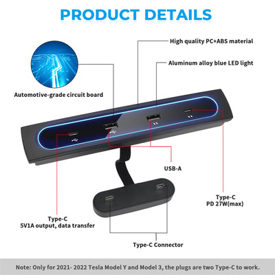 Tesla Model 3 & Y USB LED Hub Compatible Docking Station TOPCARS