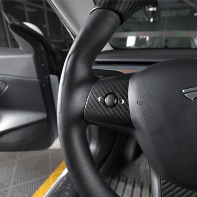 Tesla Model 3 & Y Real Molded Carbon Fiber Steering Wheel Wrap TOPCARS